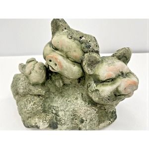 Pig Piglet Dad & Mama Pig W Baby Pig Green Terra Cotta Clay Figurine Yard Art